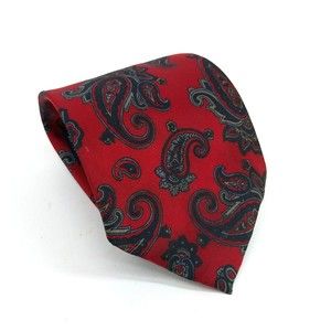 Deauville Mens Necktie 100% Silk Red Paisley Tie Made in USA - 55.50" x 3.50"